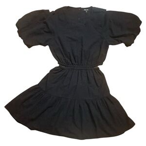 Madewell Black Puff Sleeve Dress with Waist Cutout – Modern Feminine | Size Smal
